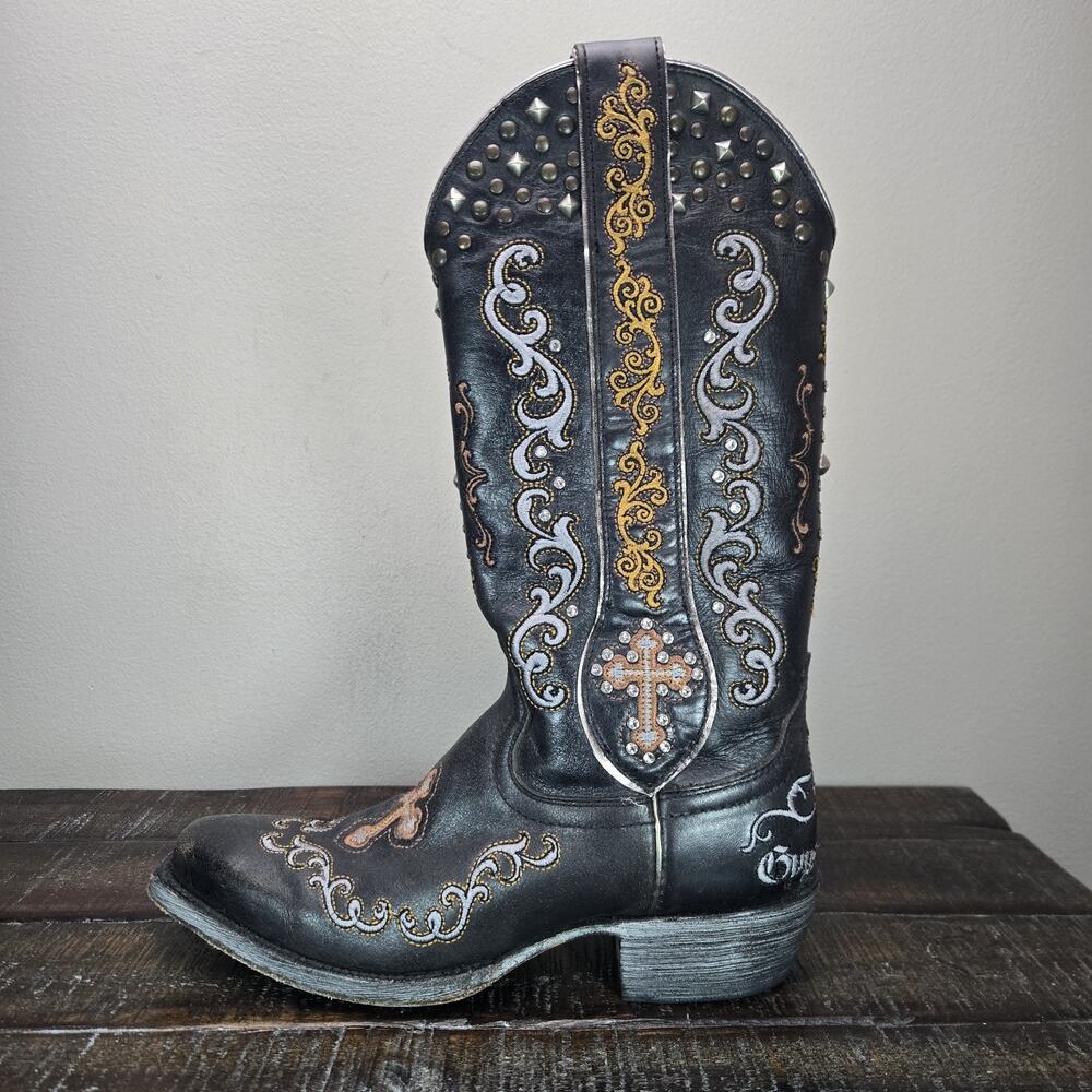 Ariat x Gypsy Soule Womens Size 7 B Cowboy Boots Cross Leather Black - Picture 7 of 12
